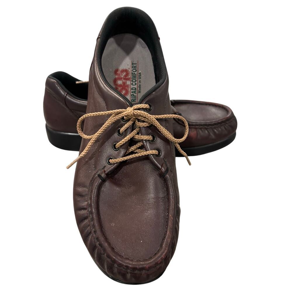 SAS women’s size 7.5 Brown Leather Comfort Walking Shoes Lace Up Moccasin Flats